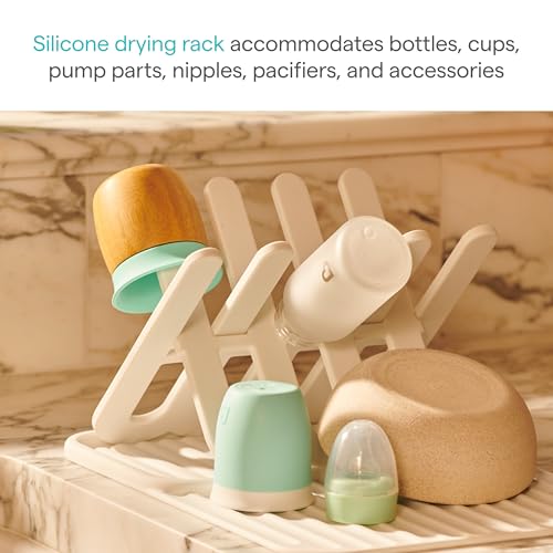 Munchkin Bottle Drying Rack and Mat, Holds 8 Bottles, Pump Parts, Pacifiers, & Accessories, Space Saving Folding Design, Home and Travel Use, Silicone, White - image 2
