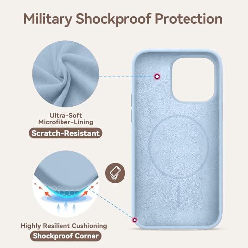 Image of iPhone 14 pro Silicone Magsafe Case | Shock Proof Design & Camera Protection | Premium Rubberised Apple iPhone 14 pro Cover (Microfiber Lining) | Magnetic Liquid Silicone - Sky Blue