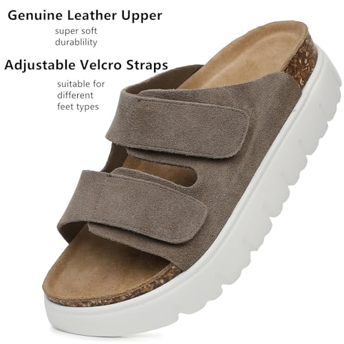 Genuine Leather Platform Sandals for Women 2025 - Soft Comfortable Memory Foam Insole Chunky Womens Wedge Sandals with Cork Footbed3