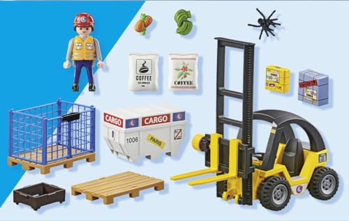 PLAYMOBIL Promo Pack 71528 Chariot élévateur avec matériel - Pour déplacer des charges lourdes - Comprend un transpalette et des palettes avec des colis et des sacs de café- Univers myLife - Dès 4 ans