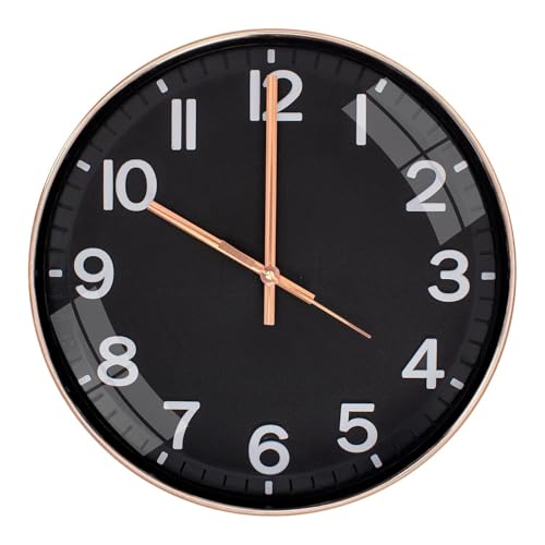 Image of TEKCOOL Plastic Digital Wall Clock 12 inch Silent Quartz Decorative Non-Ticking Classic Clock Battery Operated Round Easy to Read for Room /Home /Kitchen /Bedroom /Office /School- (Rose Black);