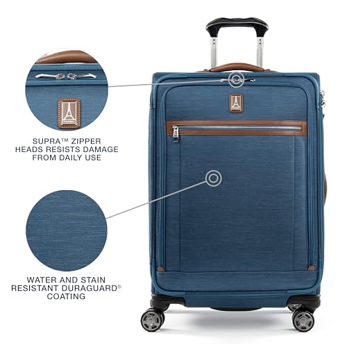 Image of Travelpro Platinum Elite Softside Expandable Checked Luggage, 8 Wheel Spinner Suitcase, TSA Lock, Men and Women, Coastal Blue, Checked Medium 25-Inch