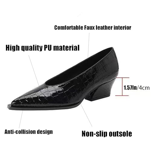 AMAZIDEAL Women's Patent Leather Chunky Heel Slip-on Pumps,Elegant Pointed Toe Mid Block Heels Non-Slip Work Dress Shoes3
