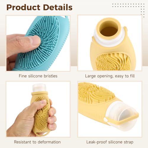 3 PCS Silicone Travel Bottles, 100 ml Leak-Proof Refillable Toiletry Containers with Massage Brush & PVC Zipper Bag, Squeezable Bottles for Shampoo, Body Wash & Facial Cleanser - Image 4