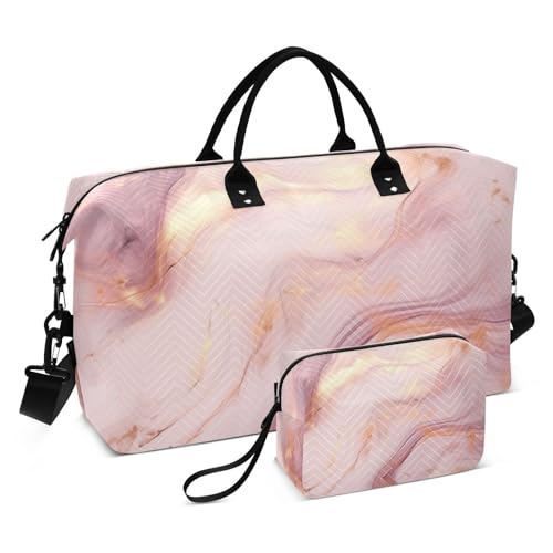 Kigai Pink Gold Marble Duffle Bag Versatile Travel Duffel for Men and Women, Carry On for Weekend or Overnight Stay