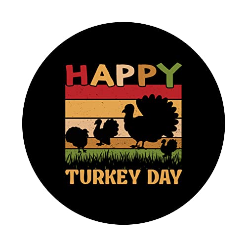 Vintage Happy Turkey Day Thanksgiving Family Kids Matching PopSockets Swappable PopGrip, Black - Image 3