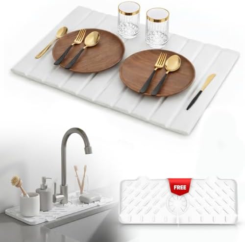 Large PU Leather Surface Quick Drying Dish Drying Mat with Diatom...