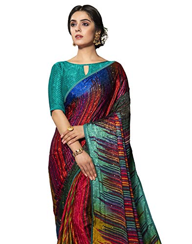 Image of SIRIL Women's Silk Crepe Stone Work Weaving Saree With Unstitched Blouse Piece
