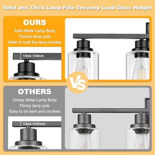 Image of Unicozin Modern Black Bathroom Light Fixtures, 4-Light Vanity Lights Over Mirror with E26 LED Bulbs Included, Wall Sconce with Clear Glass Shades for Living Room Bedroom Hallway Kitchen