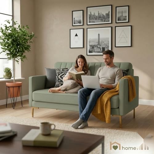 Image of Velum 3 Seater Sofa for Living Room & Office | Premium Fabric Upholstery | Solid Wood Frame | Comfortable Seating | 3 Years Warranty (Frosty Green, 2 Seater Sofa)