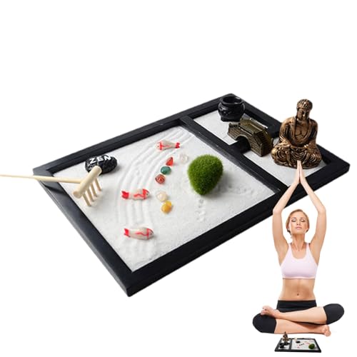Decoração de jardim de areia Zen, mesa Jardim de areia Zen - Jardim de areia com decoração Zen em mi
