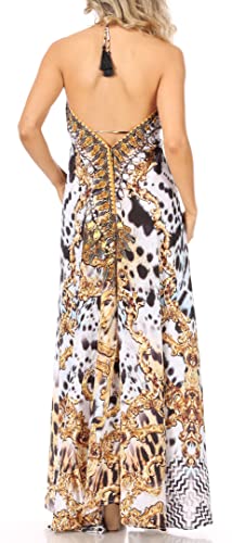 Image of Sakkas Lizi Womens Maxi High-Low Halter Handkerchief Long Dress Beach Party