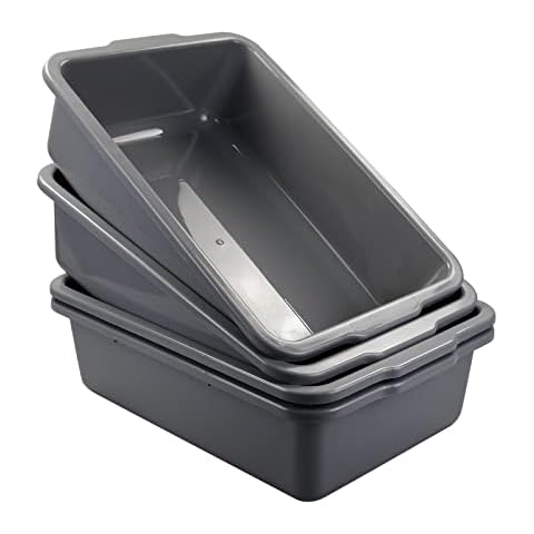 Afromy 4-Pack Large Commercial Tubs/Tote 35 L, Plastic Shallow Washing up Bowls, Dish Wash Basin Tub Pans, Grey Cover
