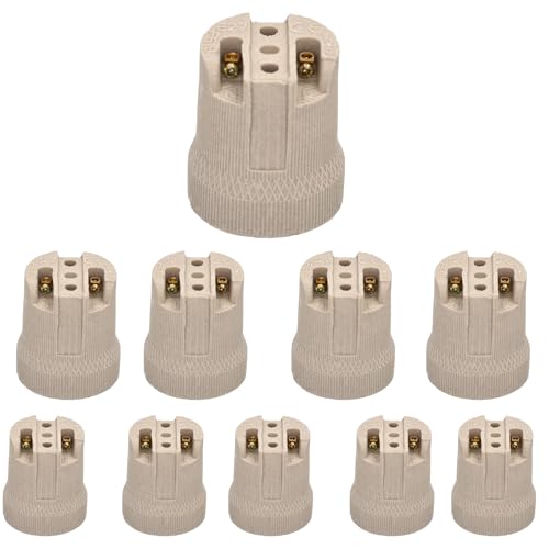 Jandei - Pack x10 Base para Bombilla E27 Portalámparas de Cerámica, 4A 220-250V. Hogar, Cocina, Baño, Techo, Soporte Instalación Interior, Resistente al Calor.