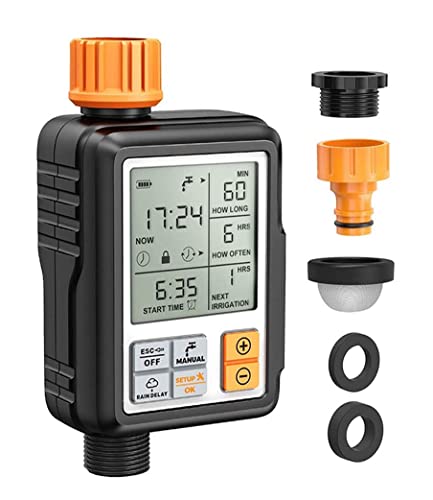 Image of LABART Drip Irrigation Timer for Garden Farm, Water Timer Programmable, Automatic Watering System, Waterproof Digital Irrigation Timer System for Lawns Yellow