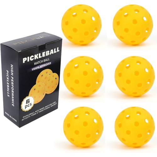 sonecesiya 6-Pack Pickleball Balls 40 Holes Outdoor Indoor High Rebounce True Flight High Visibility Durable Eye-catching Yellow Pickle Balls Set Sport Gifts for Women Men