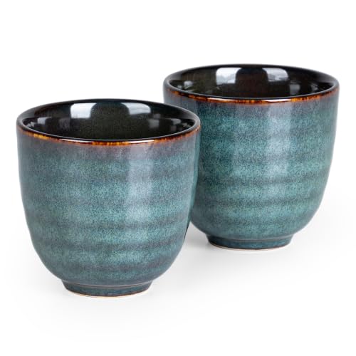 Image of Ceramic Japanese Tea Cups, 5 oz Tea Cup, Asian Teacup, Teacups, Set of 2 (Blue, 2 pcs)