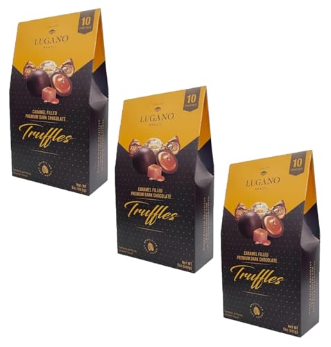Lugano Premium Dark Chocolate Truffles Caramel Filled - Pack of 3 - Delicious and Decadent Chocolate...