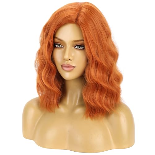 Image of BERON 14 inch Women Orange Wigs Girls Short Curly Ginger Wig Bob Wavy Wig Body Wave Halloween Cosplay Costume Daily Party Wigs