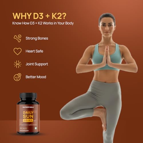 Image of DAILY SUN Vitamin D3 K2 Supplement | Vitamin D Supplement with Vitamin K2 Mk7 | Supports Bone Health & Immunity | 120 Tablets