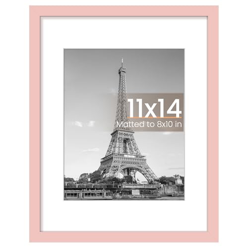 Image of upsimples 11x14 Picture Frame, Display Pictures 8x10 with Mat or 11 x 14 Without, Wall Hanging Photo Frames, Pink, 1 Pack