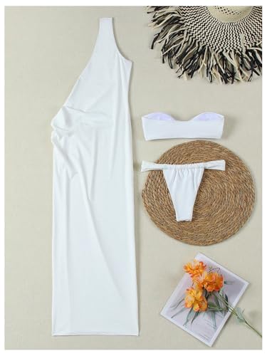 SOLY HUX Women's 3 Piece Swimsuit Bandeau Bikini Set Bathing Suit with Cover Up Dress2