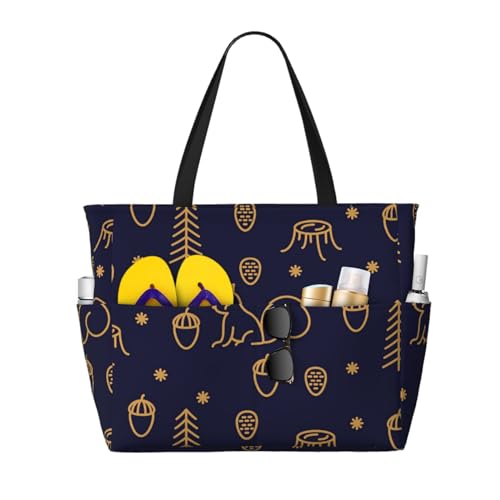 Grand sac de plage bleu anti-encombrement sac à bandoulière femme écureuils d'hiver