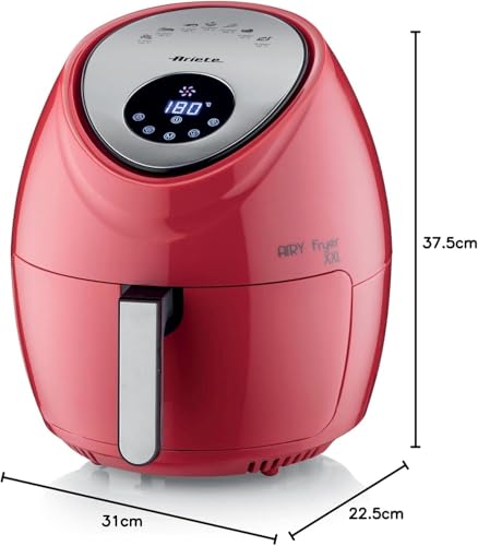 Ariete Airy Fryer XXL 4618, Friteuse à Air 7 Litre, Minuterie 60 Minutes, Ecran LCD et Tactile avec 7 Modes de Cuisson, Température Maximale 200° C, Capacité 2.5kg, 1800W, Red