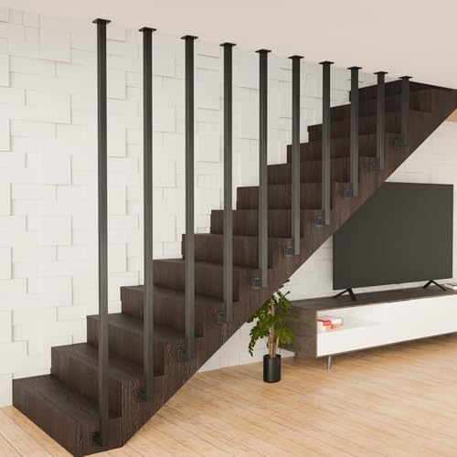 Rampe d'escalier noire mate en L du sol au plafond pour loft élégant - 5