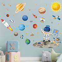 Outer Space Wall Decals for Kids: Peel and Stick Planets Astronaut Rocket Wall Stickers - Wall Art Decor Kids Supplies Ages 1-12 Year