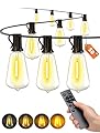 VOZUJI Outdoor Patio String Lights: 50Ft 15M Outside Waterproof Light - Remote Dimmable ST38 Shatterproof Bulb Connectable Hanging Outdoor Electric Lighting - Backyard Yard Gazebo Porch Party