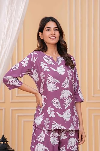 Image of Women's Printed Night Suit of Kurti & Pajama Set Women Night Wear Set