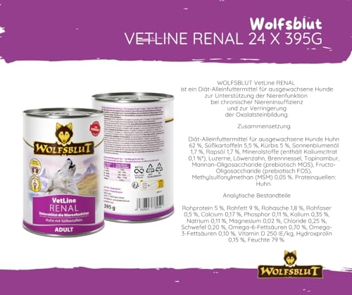 Wolfsblut Vetline Hundefutter - RENAL, 24x395g - Sparbundel, Sparpaket - inklusive Warnicks Tierfutterservice Hundesnack Goodie