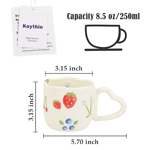 Taza de cerámica Koythin con flores y fresas 8.5 oz miniatura 2