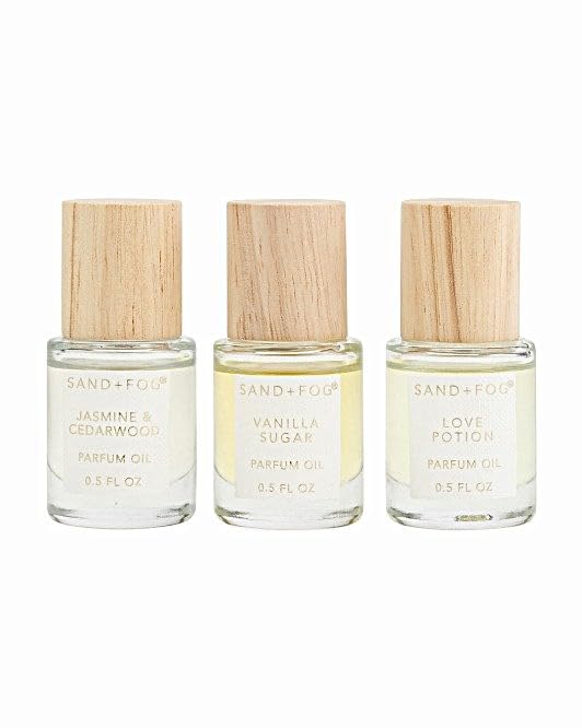 Sand and Fog Perfume Oil Discovery Set, Jasmine Cedarwood, Vanilla Sugar, Love Potion, 0.5 fl oz Each, 3-Pack