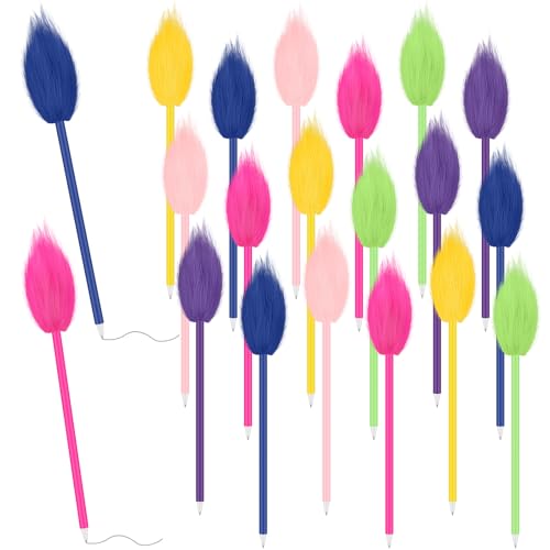 Geyoga 24本 カラフルなペン 髪付き かわいい ふわふわのヘアペン 面白いポンポン 学生/教室/オフィス/誕生日/カーニバル/パーティーギフトに