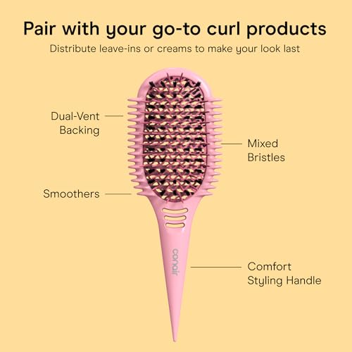 Image of Conair Curl Define Pro Detangling Hair Brush | Mixed Bristle Dual-Vented Detangling Brush for Long Hair & Tight Curls, Pink, BR95726L