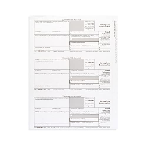 Blue Summit Supplies 1099 Nec Tax Forms 2022 With 25 Self Seal Envelopes, 25 4 Part Tax Forms Kit, Compatible With Quickbooks And Accounting Software #TOP2
