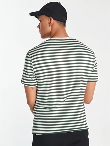Image of Mack Jonney Oversized | Loose Fit | Half Sleeves 100% Cotton Round Neck Striped T-Shirt for Men-MACK640651