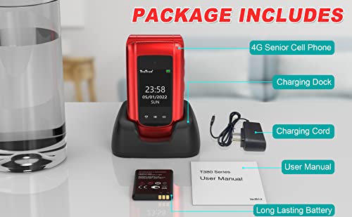 4G Lte Seniors Cell Phone Dual Standby Unlocked Senior Flip Phone Sos Big Button Senior Basic Phone For Elderly 2.4 Inch Screen Unlocked Feature Cell Phone With Charging Dock (Red) #TOP7