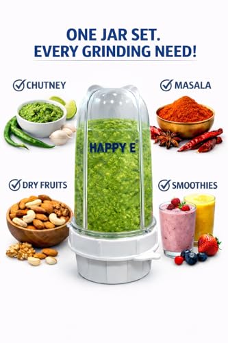 Image of HAPPY E Premium Transparent Bullet Jars | BPA-Free Heavy Duty Polycarbonate | Leakproof | 304 SS Blades | Fits 2-Lock Mixer Grinders (4 Teeth Coupler) - Prestige, Bajaj, Preethi, Sumeet (500+300 ml)