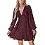 CUPSHE Mini-jurk voor dames, lange mouwen, chique, V-hals, feestjurk, jersey, gebreid, geribbelde volant zoom, herfst, casual jurken, Grijs, XS CUPSHE Mini-jurk voor dames, lange mouwen, chique, V-hals, feestjurk, jersey, gebreid, geribbelde volant zoom, herfst, casual jurken, Grijs, XS