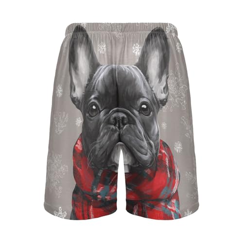 Winter French Bulldog Pajama Bottom Shorts for Men Soft Casual Sleep Lounge Shorts with Pockets S-XXL2