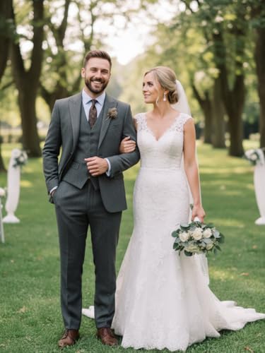 Men's Suits Tweed Wool Vintage British Regular Fit 3 Piece Business Jacket Blazer+Vest+Trousers Wedding4