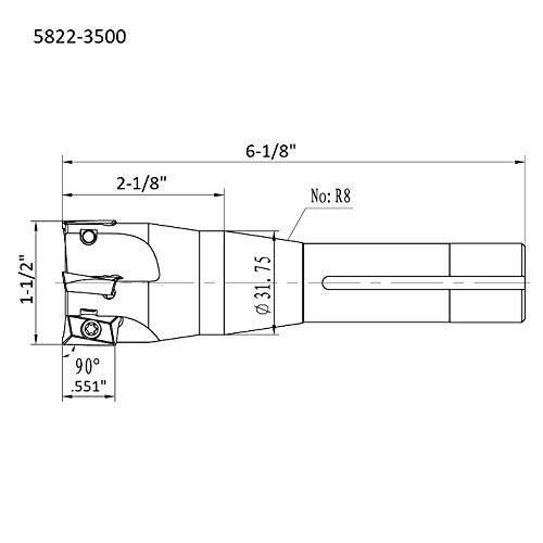 Image of HHIP 5822-3500 90 Degree R8 Indexable End /Face Mill, 1-1 /2 inch