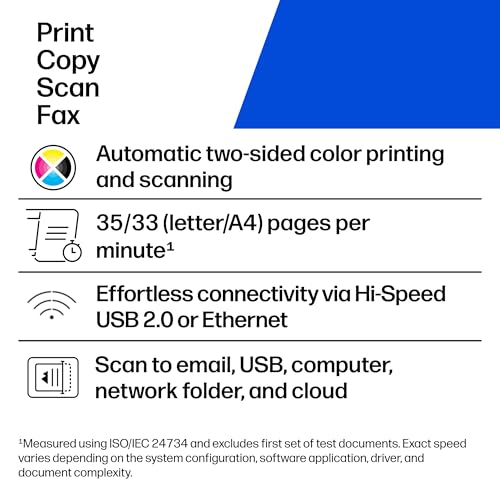 Image of HP Color LaserJet Pro MFP 4301fdn Printer, Print, Scan, Copy, Fax, Fast, Easy Setup, Mobile Printing, Advanced Security, Best-for-Small Teams. Ethernet & USB Only. Not Wireless. 16.6 x 17.1 x 15.1 in.