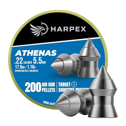 HARPEX Athenas .22 Cal Airgun Pellets – 17.9 Grain Pointed Design – High Accuracy – Precision Lead Pellets for Target Shooting, Small Game & Consistent Performance – 200 Count