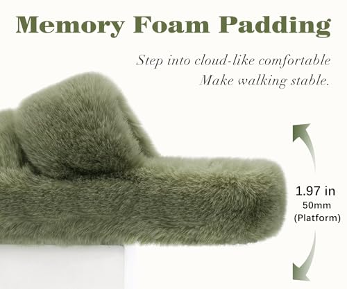 COFACE Women's Fuzzy Slippers Memory Foam Open Toe Slip On House Shoes Size 5-113