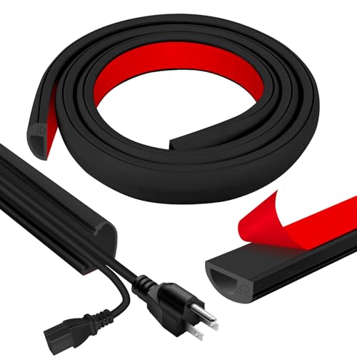 Image of Cord Wall Cover, 39in Self-Adhesive Wire Covers for Cords on Wall, Extension Cable Hider for Floor, Mounted Tv, Home and Office Cavity 0.63 inch Wx0.31 H (Black)