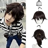 JoneTing Luca Balsa Wig【+Wig Cap】 Shimura Tae Wig Short Black Brown Ponytail Wig Brown Pigtail Wig Black Mix Brown wig with Bangs for Themed Cosplay Costume Outfit Short Brown Black Wig for Halloween